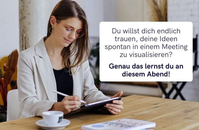 Bild von Denise Killmann, wie sie am Ipad visualsiert.